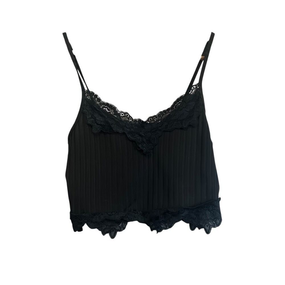 Romwe Black Lace Trim Ribbed Camisole Tank Top Women's Size S